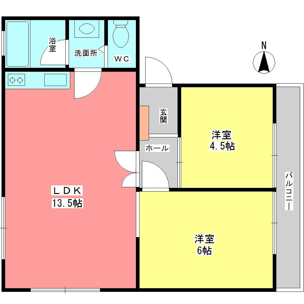 Floor plan. 2LDK, Price 5 million yen, Occupied area 42.84 sq m