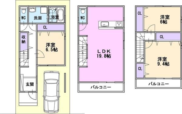 Floor plan. 36,800,000 yen, 3LDK, Land area 74 sq m , Building area 110.1 sq m
