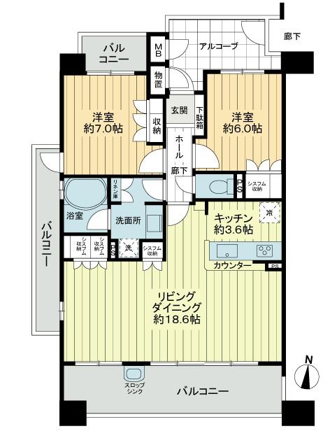 Floor plan. 2LDK, Price 22,800,000 yen, Occupied area 76.59 sq m , Balcony area 22.79 sq m floor plan