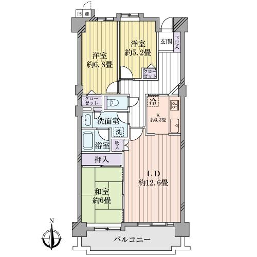 Floor plan. 3LDK, Price 19,800,000 yen, Occupied area 80.14 sq m , Balcony area 10.23 sq m