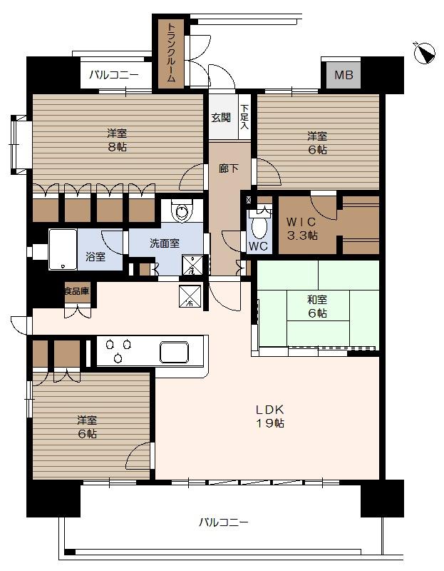 Floor plan. 4LDK, Price 32,800,000 yen, Footprint 102.02 sq m , Balcony area 19.05 sq m