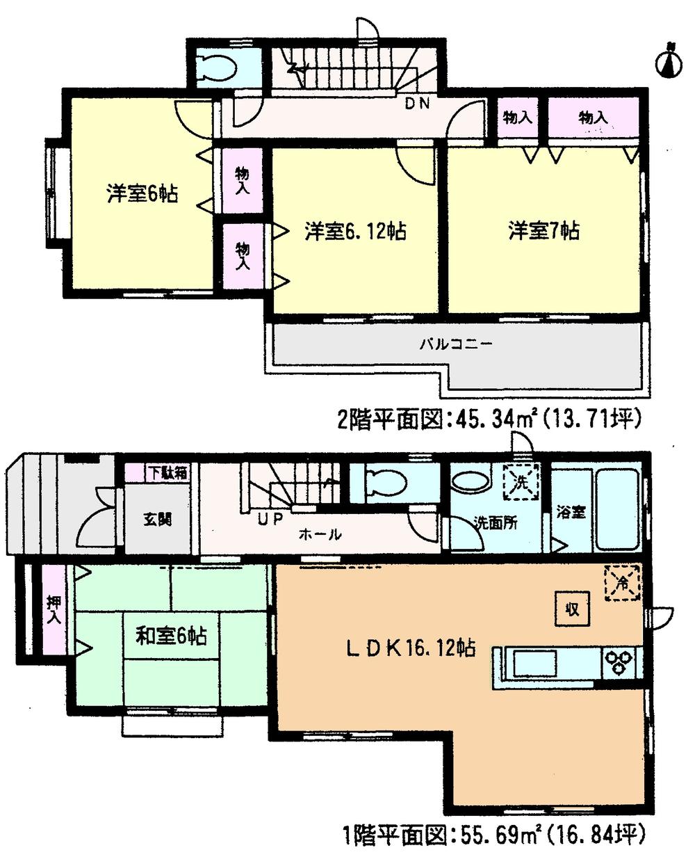 Floor plan. (E Building), Price 34,800,000 yen, 4LDK, Land area 127.2 sq m , Building area 101.03 sq m