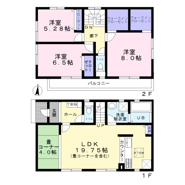 Floor plan. (1 Building), Price 33,500,000 yen, 3LDK+2S, Land area 127.01 sq m , Building area 97.72 sq m