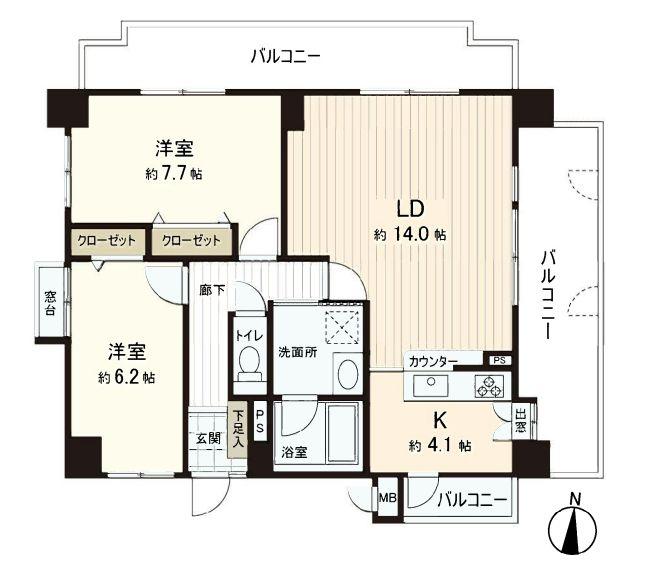 Floor plan. 2LDK, Price 15 million yen, Footprint 70.2 sq m , Balcony area 26.33 sq m