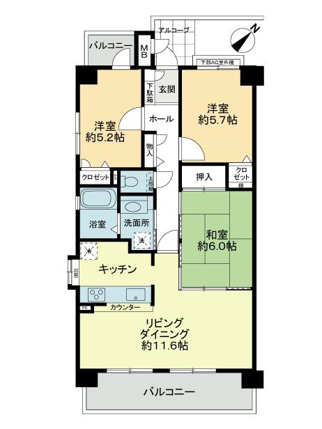 Floor plan. 3LDK, Price 16,900,000 yen, Occupied area 70.48 sq m , Balcony area 11.58 sq m