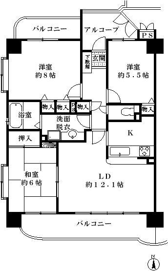 Floor plan. 3LDK, Price 13.5 million yen, Occupied area 74.01 sq m , Balcony area 15.23 sq m