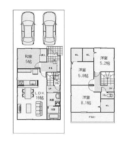 Building plan example (floor plan). Building plan example (east section) 4LDK, Land price 20,360,000 yen, Land area 109.76 sq m , Building price 19,440,000 yen, Building area 103.9 sq m