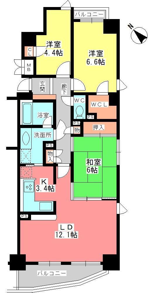 Floor plan. 3LDK, Price 15.9 million yen, Occupied area 75.59 sq m , Balcony area 6.54 sq m