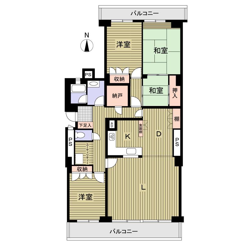 Floor plan. 3LDK, Price 23.8 million yen, Footprint 124.19 sq m , Balcony area 19.59 sq m 3LDK