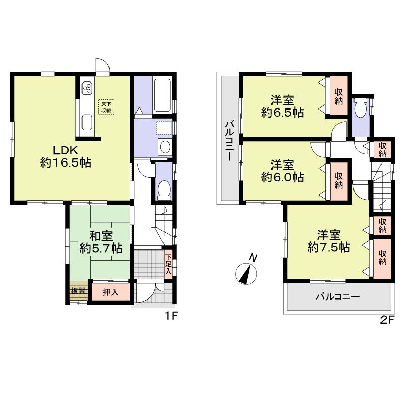 Floor plan. 36,800,000 yen, 4LDK, Land area 122.57 sq m , Building area 98.01 sq m 4LDK
