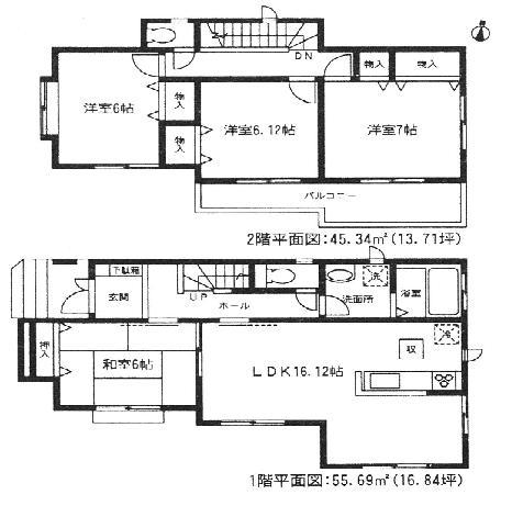 Floor plan. (E Building), Price 35,800,000 yen, 4LDK, Land area 127.2 sq m , Building area 101.03 sq m