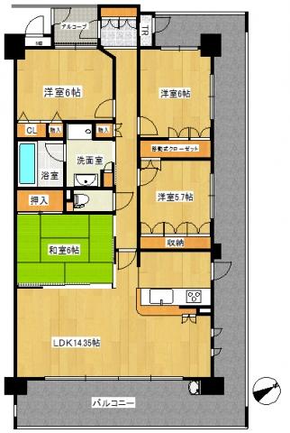 Floor plan. 4LDK, Price 24,300,000 yen, Occupied area 89.52 sq m , Balcony area 35.95 sq m floor plan