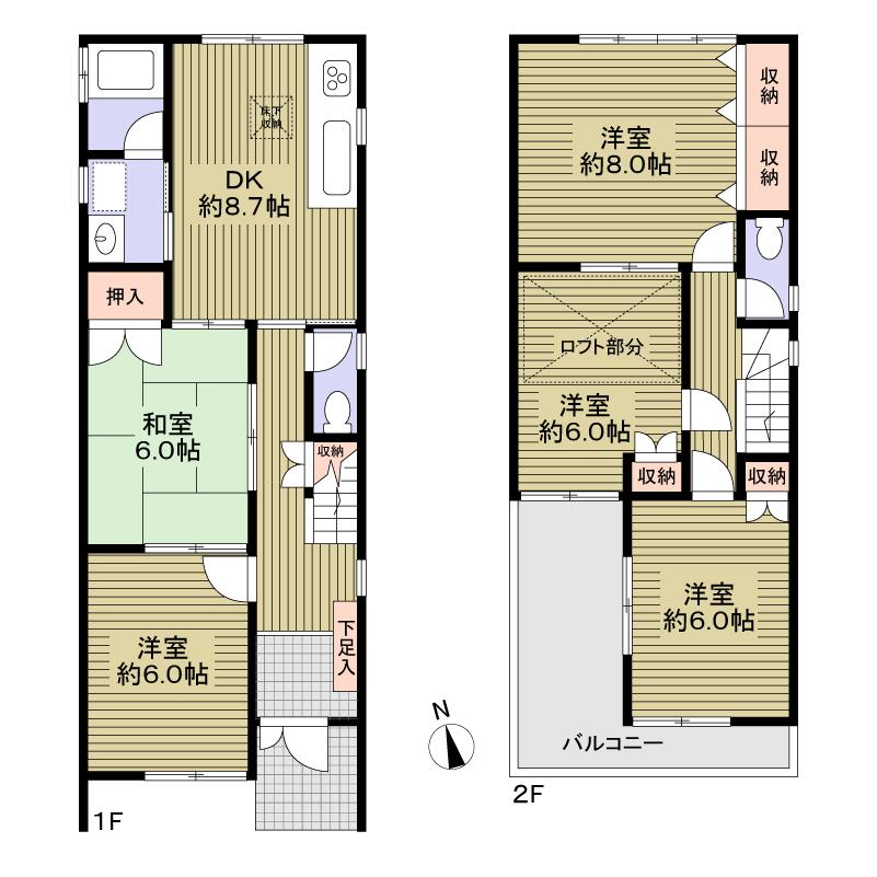 Floor plan. 35,800,000 yen, 5DK, Land area 101.08 sq m , Building area 95.23 sq m 5DK + loft