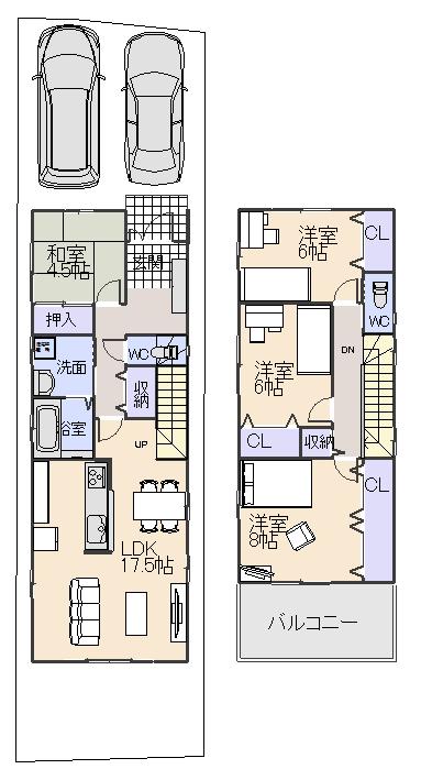 Building plan example (floor plan). Building plan example (C partition) 4LDK, Land price 13,280,000 yen, Land area 110.56 sq m , Building price 20,520,000 yen, Building area 108.06 sq m