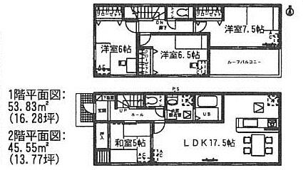 Floor plan. (6 Building), Price 25,900,000 yen, 4LDK, Land area 163.75 sq m , Building area 99.38 sq m