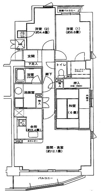 Floor plan. 3LDK, Price 14.8 million yen, Occupied area 75.59 sq m , Balcony area 6.54 sq m