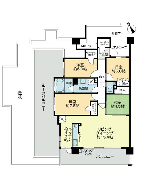 Floor plan. 4LDK, Price 46,800,000 yen, Footprint 95.8 sq m , Balcony area 16.46 sq m floor plan