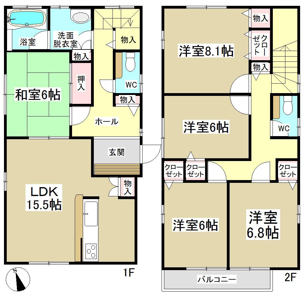 Floor plan. 39,500,000 yen, 5LDK, Land area 157.7 sq m , Building area 124.76 sq m