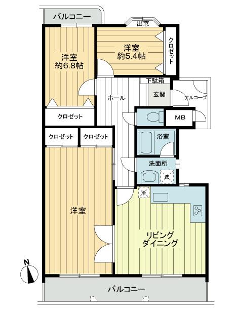 Floor plan. 3LDK, Price 19,800,000 yen, Occupied area 94.11 sq m , Balcony area 14.25 sq m floor plan