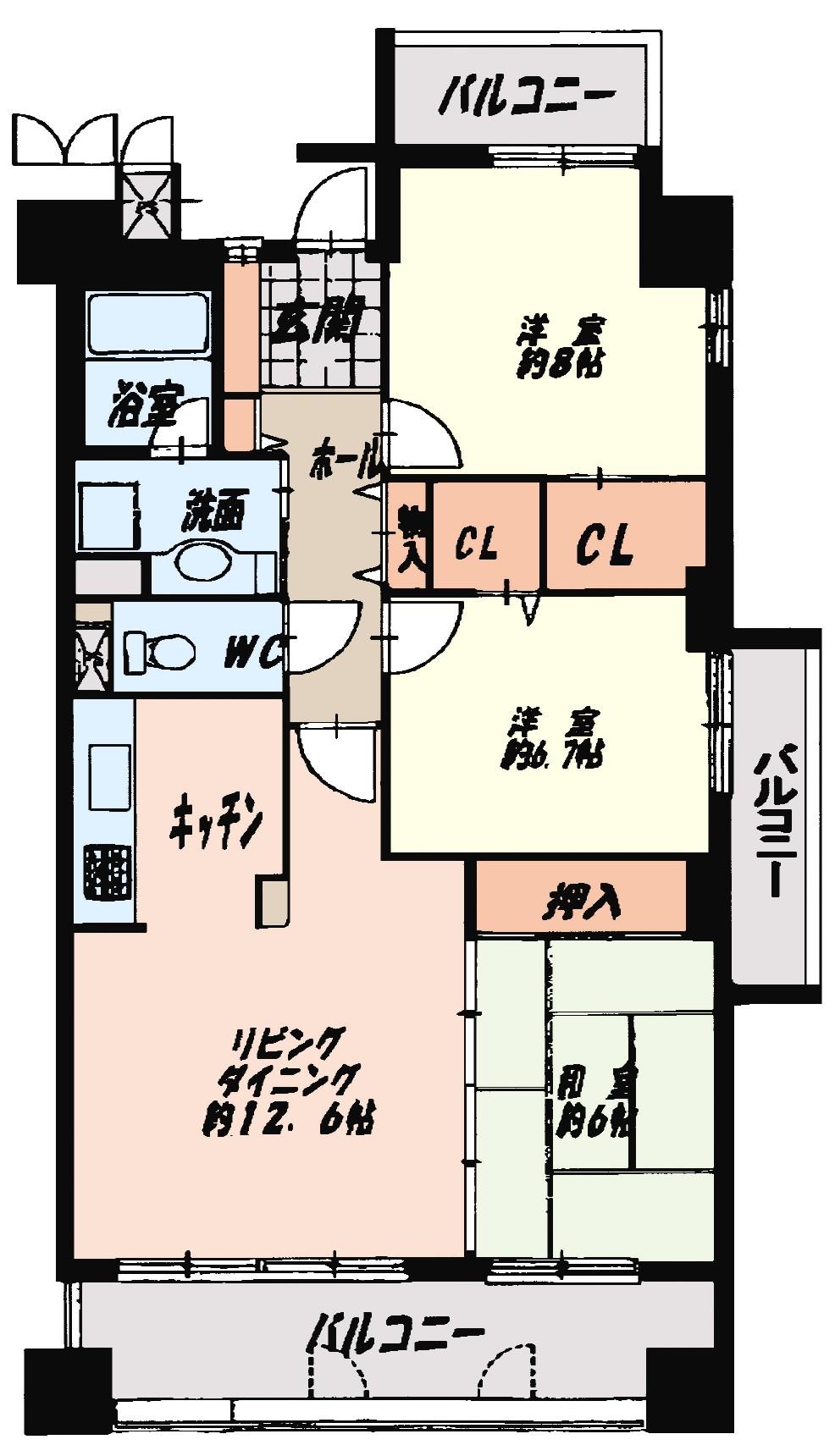 Floor plan. 3LDK, Price 18,800,000 yen, Occupied area 83.16 sq m , Balcony area 19.94 sq m