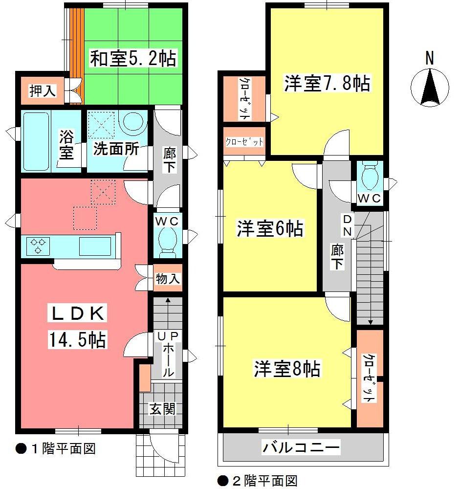 Floor plan. (Building 2), Price 27,900,000 yen, 4LDK, Land area 114.58 sq m , Building area 96.4 sq m