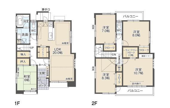 Floor plan. (E-24 buildings), Price 35,900,000 yen, 5LDK, Land area 142.28 sq m , Building area 142.08 sq m