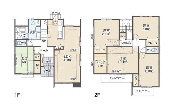 Floor plan. (F-4 buildings), Price 37,300,000 yen, 5LDK, Land area 135.77 sq m , Building area 141.73 sq m