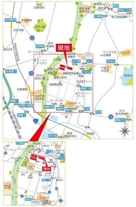 Local guide map. 2011 March 27, the opening (Nonami Station ~ Attention area that the station is available in the subway Sakura-dori Line between tokushige station stretching). Elementary and junior high schools also familiar, including the kindergarten, Happy surrounding environment in child-rearing family / Local guide map