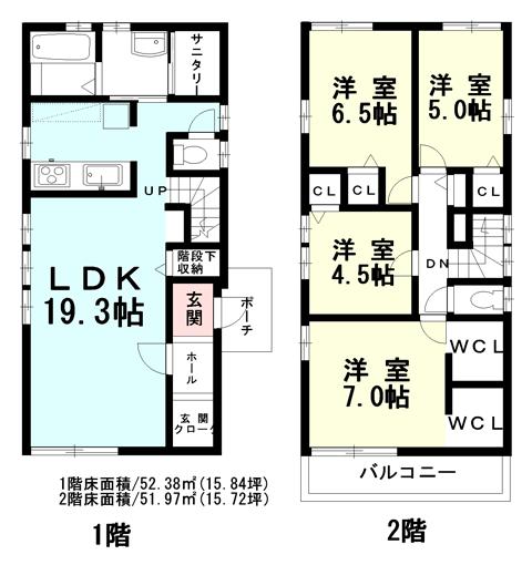 Building plan example (floor plan). Reference plan building price 14.8 million yen