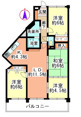 Floor plan. 4LDK, Price 16,900,000 yen, Occupied area 81.95 sq m , Balcony area 13.12 sq m