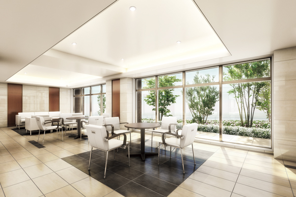 Shared facilities.  [Owner's Lounge] Bright and airy owner's lounge with a view of the planting through the window. In addition to the space available to chat and guests pick-up of the place of the people of tenants, Concierge counter that support life are also available (Rendering)