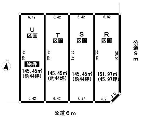 Compartment figure. Land price 22 million yen, It is a land area 145.45 sq m southeast corner lot