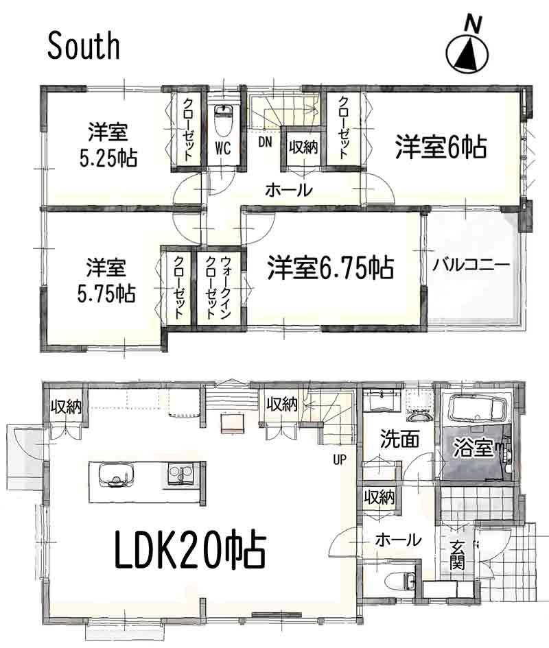 Floor plan. (SOUTH), Price 44,800,000 yen, 4LDK, Land area 175.13 sq m , Building area 110.71 sq m