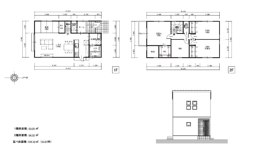 Building plan example (floor plan). Building plan example (C partition) 4LDK + S, Land price 19,800,000 yen, Land area 133.48 sq m , Building price 18,800,000 yen, Building area 109.32 sq m