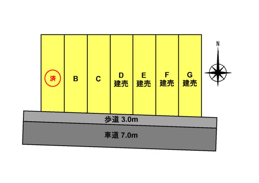 The entire compartment Figure. The entire compartment Figure F ・ G Lot Land with building sale (Immediate Available) D ・ E Lot Land with building sales (during the current construction) B ・ C for more information during the sale of by land with building conditions, please contact. 