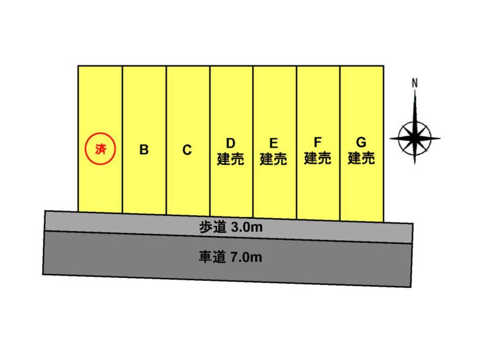 Compartment figure. The entire compartment Figure F ・ G Lot Land with building sale (Immediate Available) D ・ E Lot Land with building sales (during the current construction) B ・ C for more information during the sale of by land with building conditions, please contact. 
