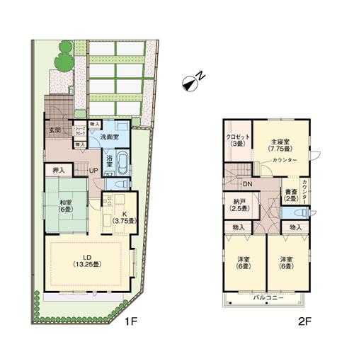 Floor plan. (1 Building), Price 39,700,000 yen, 4LDK+3S, Land area 134.08 sq m , Building area 120.49 sq m