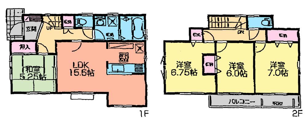 Floor plan. (Building 2), Price 37,800,000 yen, 4LDK, Land area 130.41 sq m , Building area 98.94 sq m