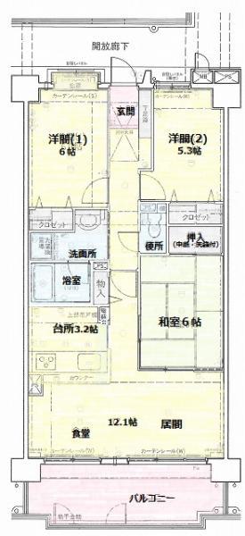 Floor plan. 3LDK, Price 17.8 million yen, Occupied area 72.24 sq m , Balcony area 11.98 sq m