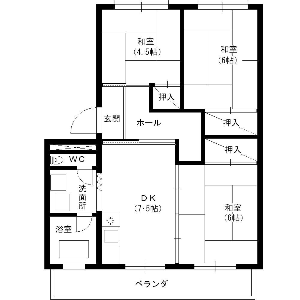 Floor plan. 3DK, Price 4.2 million yen, Occupied area 51.63 sq m , Balcony area 16.29 sq m