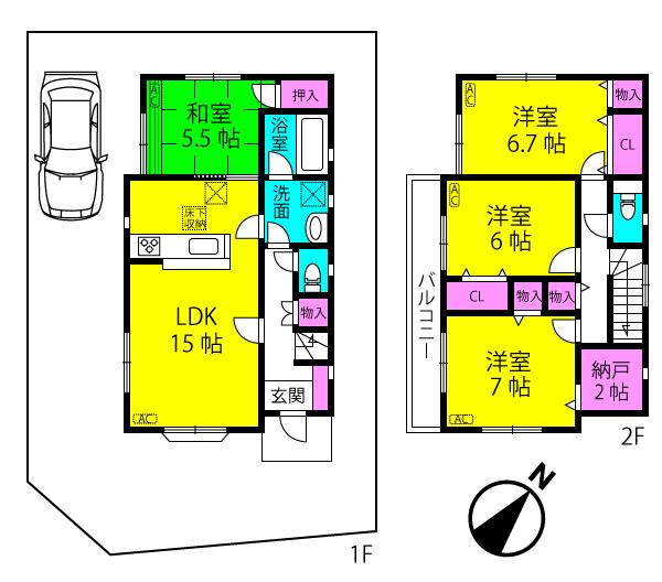 Floor plan. 34,900,000 yen, 4LDK + S (storeroom), Land area 129.22 sq m , Building area 97.6 sq m