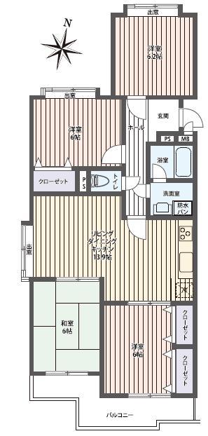 Floor plan. 4LDK, Price 9.8 million yen, Occupied area 80.93 sq m , Balcony area 8.46 sq m   ■ Southwest Corner Room