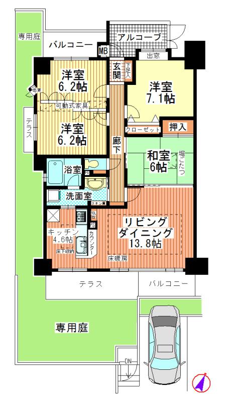 Floor plan. 4LDK, Price 24,200,000 yen, Occupied area 91.25 sq m