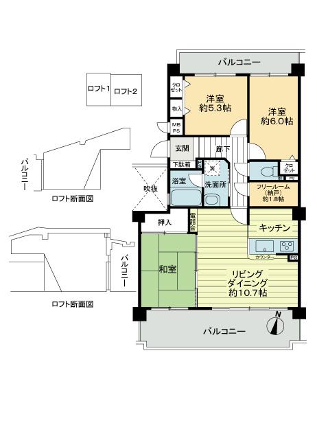 Floor plan. 3LDK, Price 22.6 million yen, Footprint 74 sq m , Balcony area 19.8 sq m floor plan