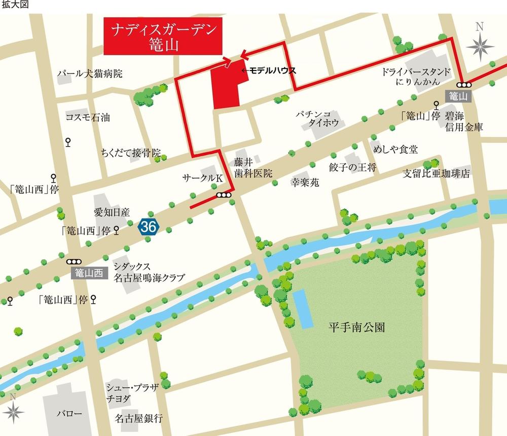 Local guide map. Turn right at the left turn Komoriyama intersection Circle K to mark → turn left at the first of the three-way junction