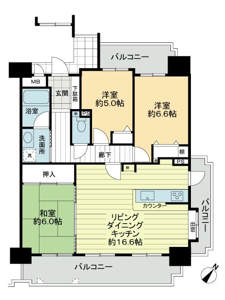 Floor plan. 3LDK, Price 24,900,000 yen, Footprint 76 sq m , Balcony area 22.19 sq m floor plan