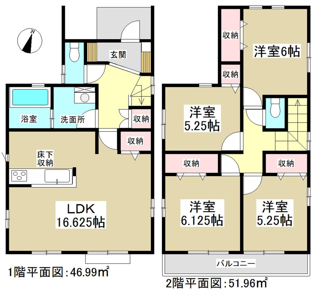 Floor plan. (Building 2), Price 32,800,000 yen, 4LDK, Land area 113.33 sq m , Building area 98.95 sq m