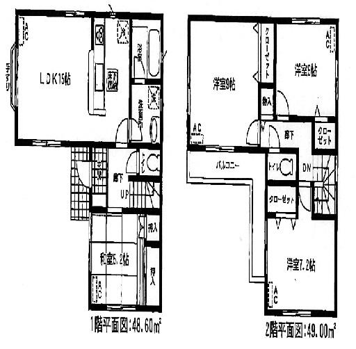 Floor plan. (4 Building), Price 34,900,000 yen, 4LDK, Land area 127.37 sq m , Building area 97.6 sq m