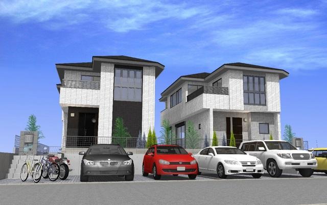 Rendering (appearance). Complete image Right 1 Building Left Building 2 East side road 6.5M