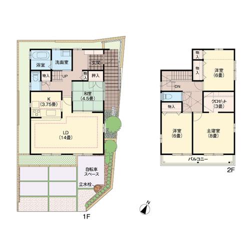 Floor plan. (1 Building), Price 39,900,000 yen, 4LDK+S, Land area 128.15 sq m , Building area 110.97 sq m